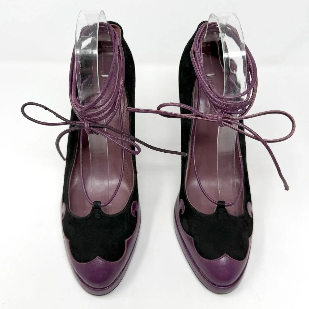 Jill Stuart Lace Up Heels Black Purple Platform‎ Pumps 38